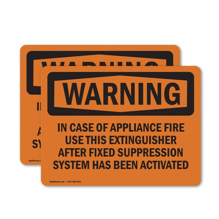 Signmission In Case Of Appliance Fire Use This OSHA Warning Sign, Vinyl Decal, 18in W x 12in L, 2PK OS-2PACK-WS-D-1218-L-12643
